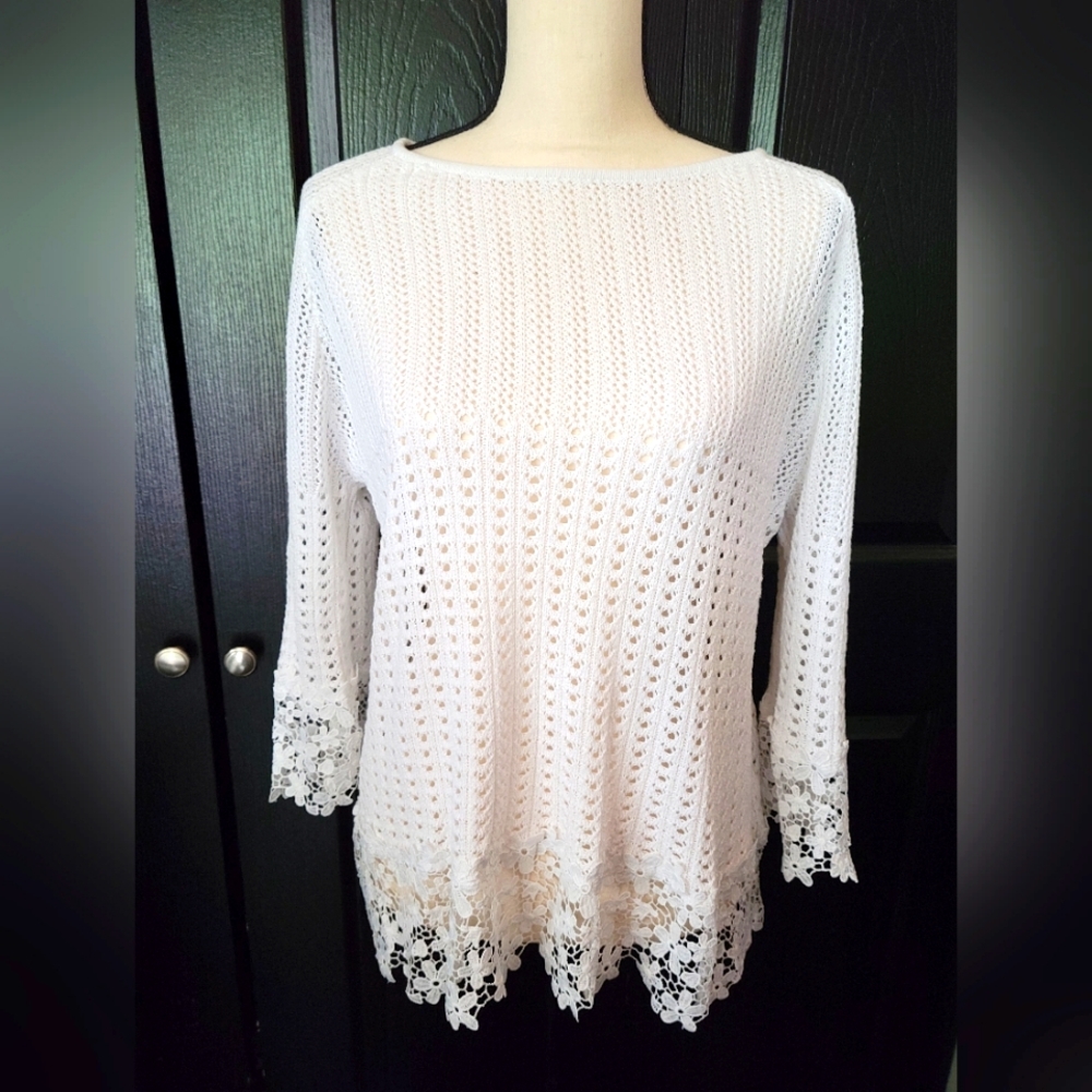 Crocheted open stitch pullover sweater